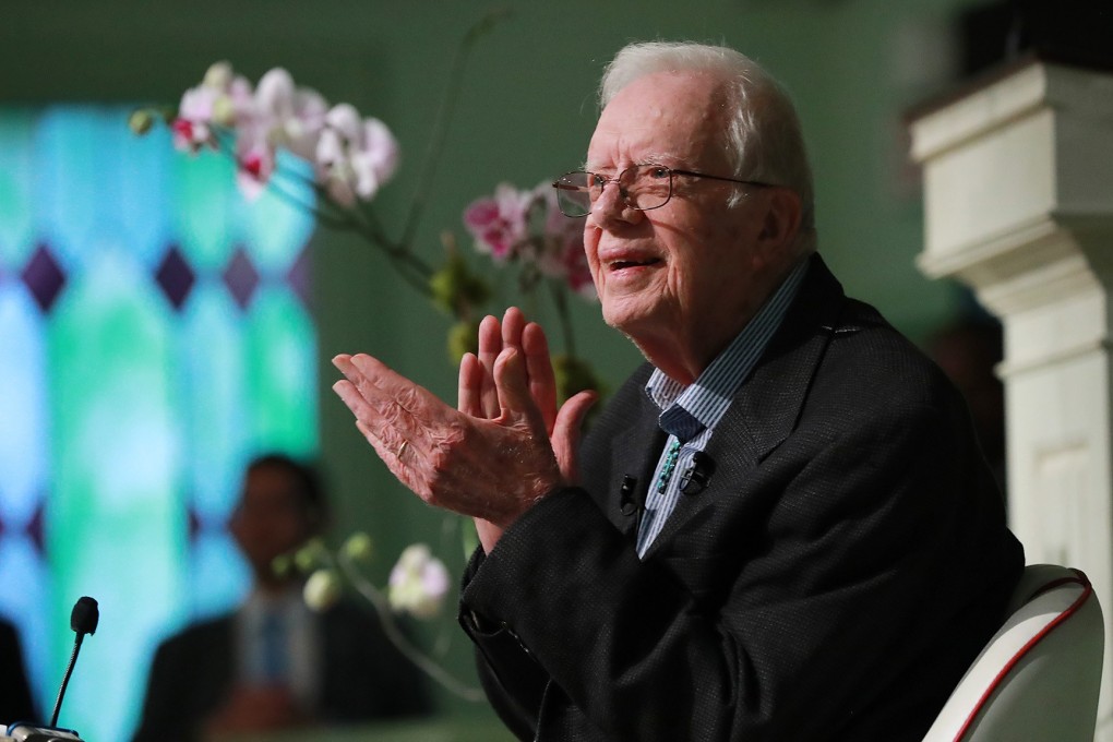 Jimmy Carter appears at the Maranatha Baptist Church in Plains, Georgia, in June, less than a month after falling and breaking his hip. Photo: TNS via Zuma Wire/DPA