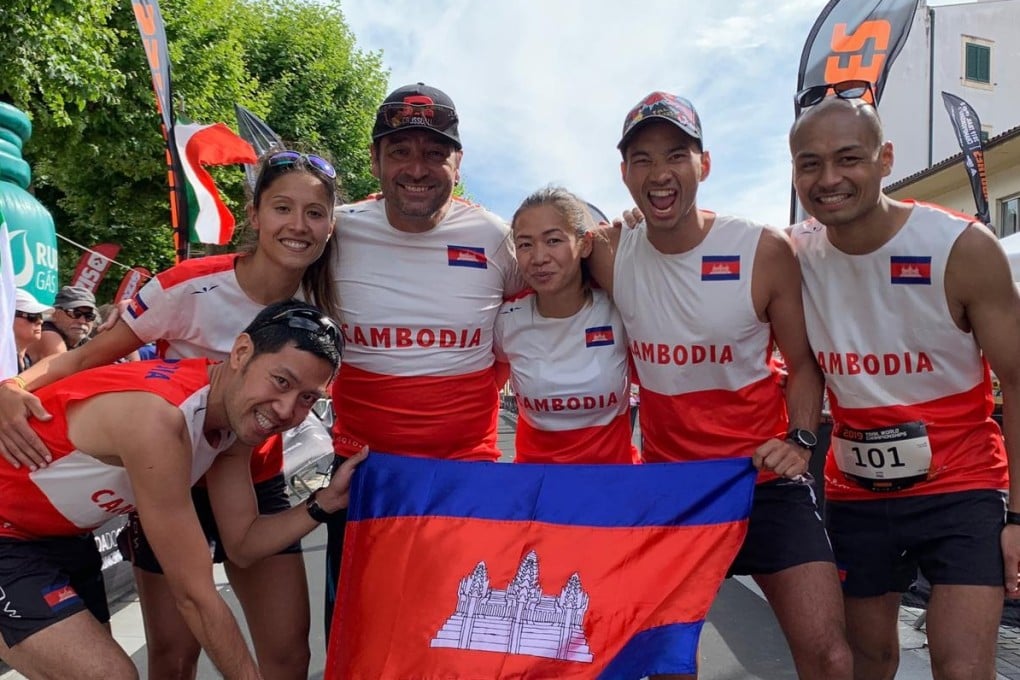 Mat Leng (second right) representing Cambodia at the Trail World Championship but it is about promoting his fellow countrymen’s running, not just the race. Photos: Handout