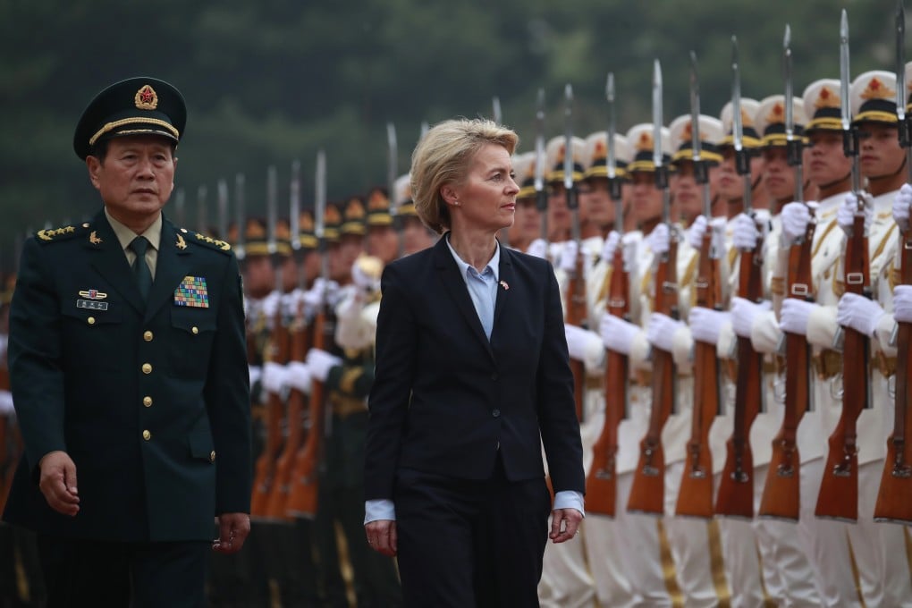 Chinese Minister of National Defence General Wei Fenghe accompanies his German counterpart, Ursula von der Leyen, on an honour guard review during her visit to Beijing in October. Photo: AFP