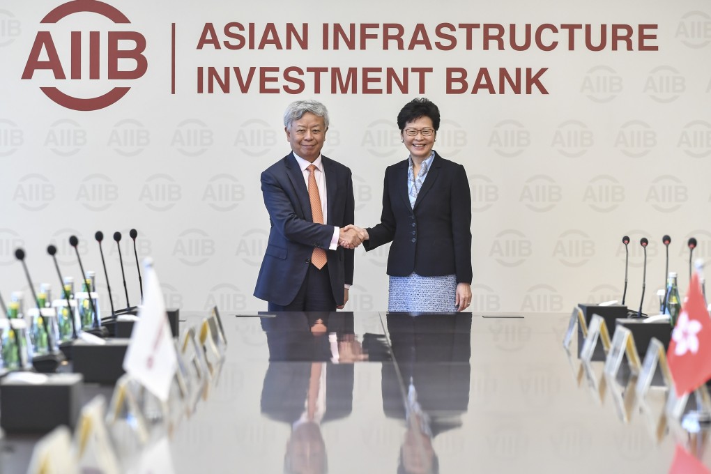 AIIB president Jin Liqun, pictured with Hong Kong Chief Executive Carrie Lam, said in 2016 that the bank was interested in the special administrative region’s potential as a partner. Photo: ISD