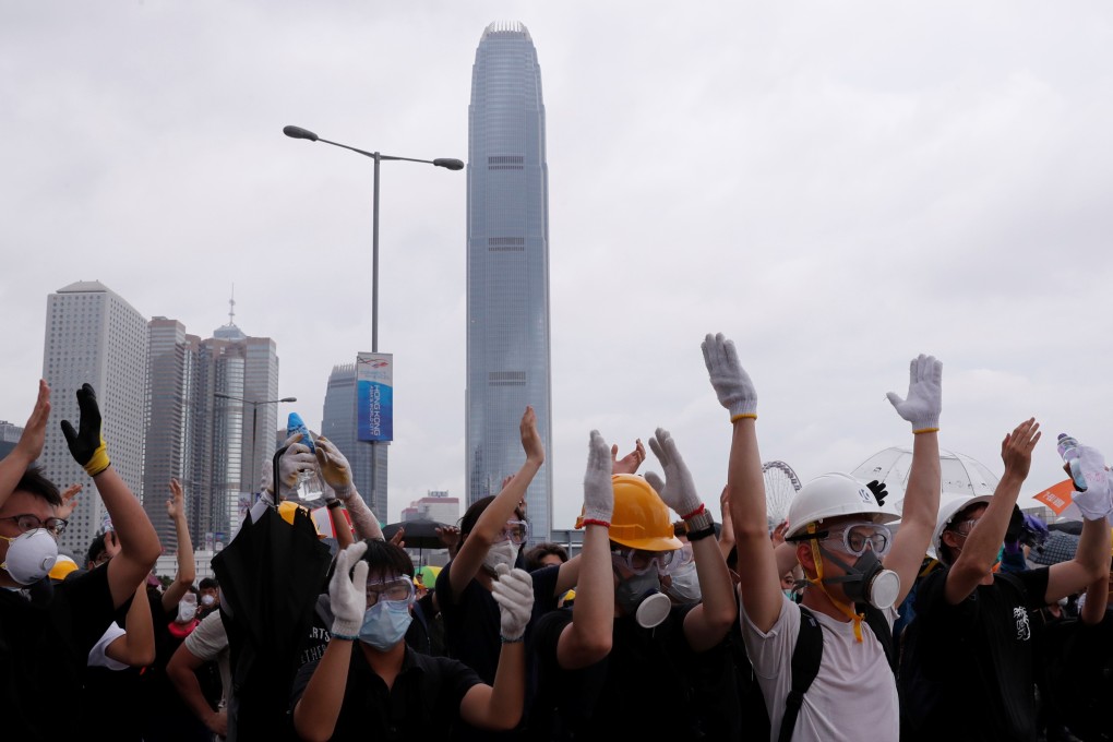 Protesters demonstrate against a proposed extradition bill in Hong Kong on Wednesday. Photo: Reuters