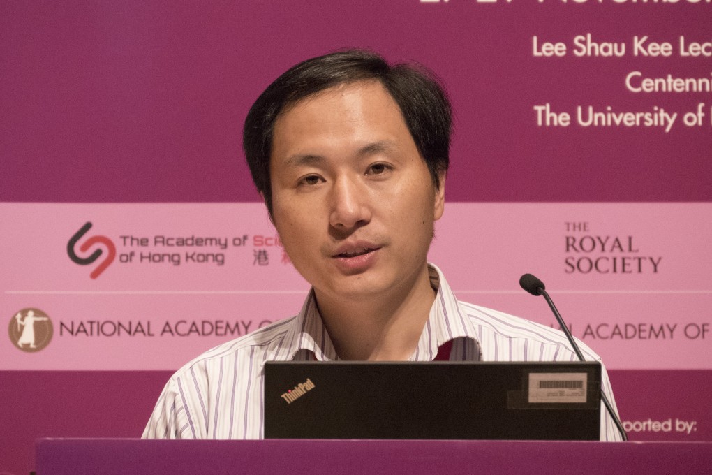 He Jiankui speaks during the second international summit on human genome editing at the University of Hong Kong in November. Photo: Bryan Galvan