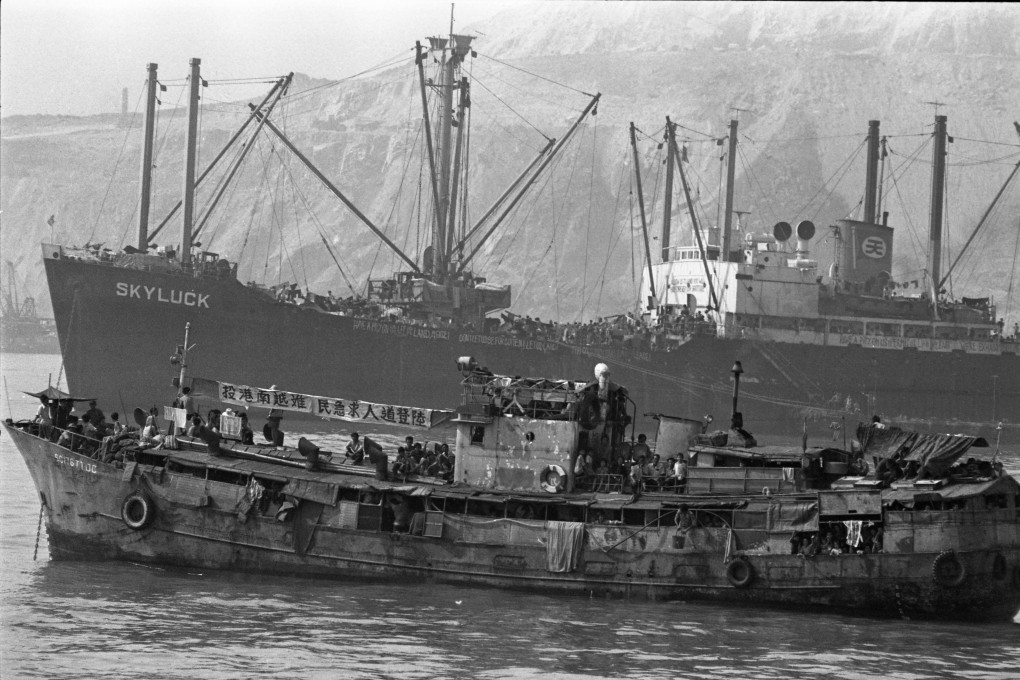 The Ha Lung (front) refugee boat anchored off Lamma Island. Behind it is another refugee boat, the Skyluck. Vietnamese refugees were causing problems for governments across Asia. Photo: P.Y. Tang