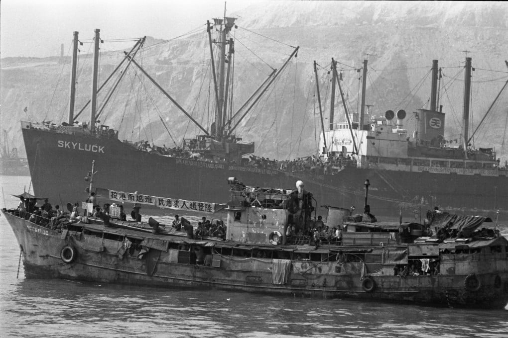 The Ha Lung (front) refugee boat anchored off Lamma Island. Behind it is another refugee boat, the Skyluck. Vietnamese refugees were causing problems for governments across Asia. Photo: P.Y. Tang