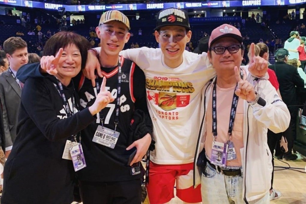 Jeremy Lin celebrates with his family after the Toronto Raptors win their first NBA championship. Photos: Instagram/@jlin7