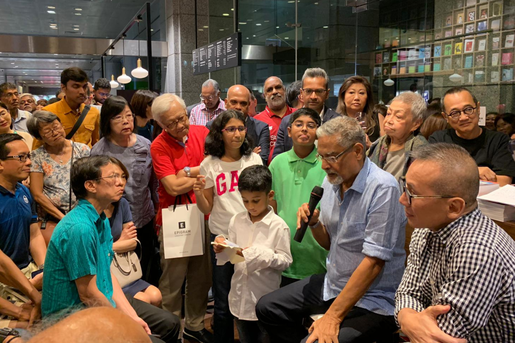 PN Balji (holding microphone) at his book launch. Photo: Handout