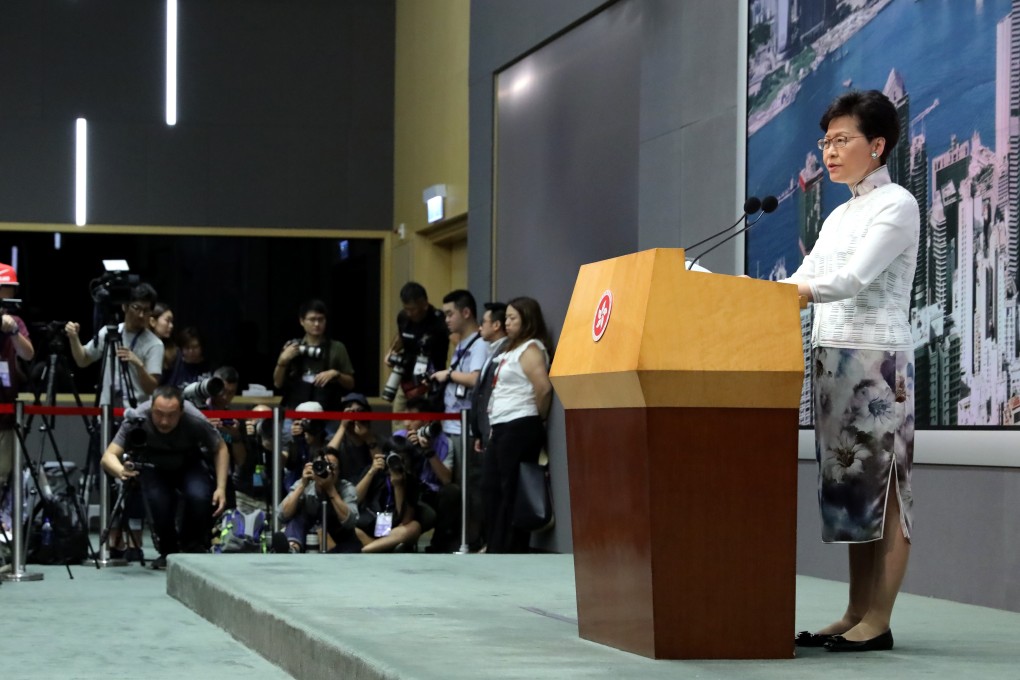 Chief Executive Carrie Lam announced the suspension of the extradition bill on Saturday. Photo: K.Y. Cheng