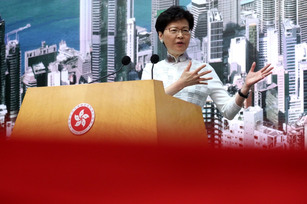Carrie Lam addresses the media as she confirms her government’s plans to cancel the progression of the extradition bill for the time being. Photo: K.Y. Cheng