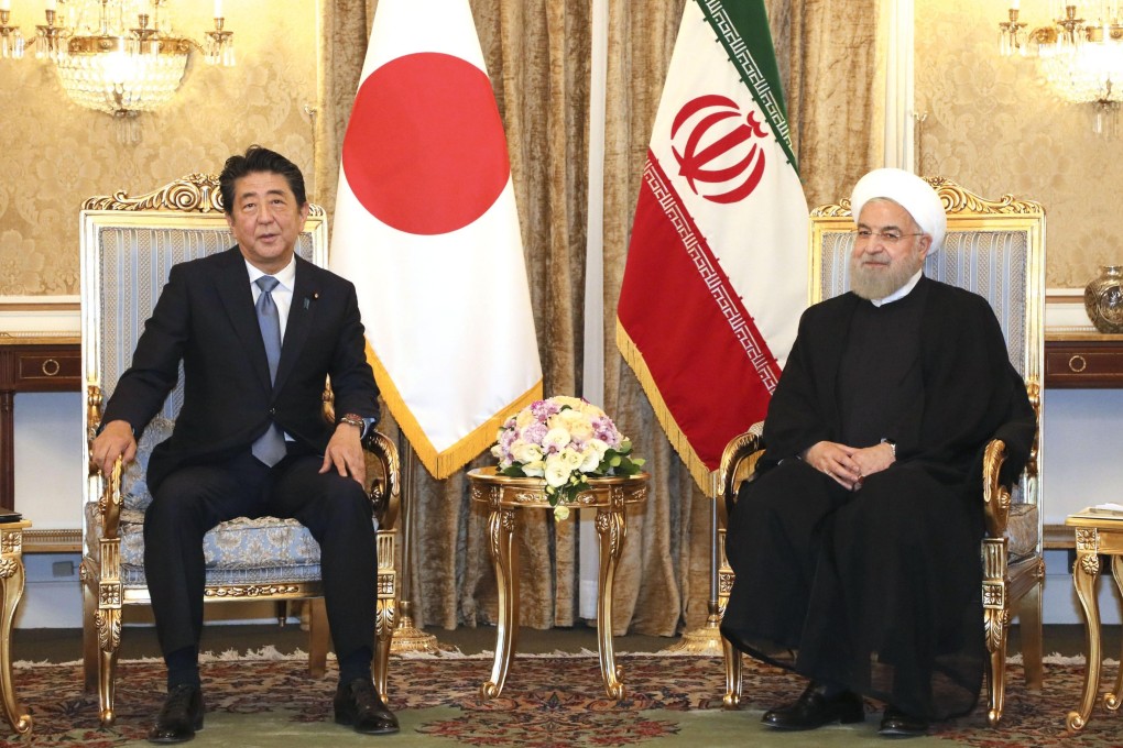 Japanese Prime Minister Shinzo Abe (left) meets with Iranian President Hassan Rouhani in Tehran on June 12, 2019. Photo: Kyodo