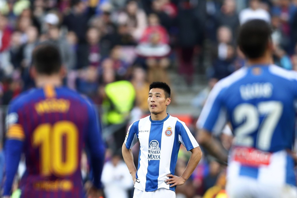 Espanyol’s Wu Lei during the Spanish La Liga match between Barcelona and Espanyol at the Camp Nou. Photo: AP