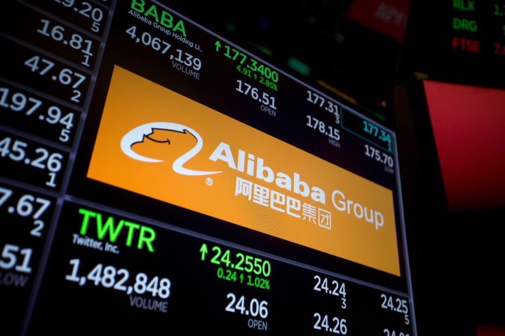 A monitor displays Alibaba Group Holding’s signage on the floor of the New York Stock Exchange (NYSE) in New York on Tuesday, January 2, 2018. Photo: Bloomberg