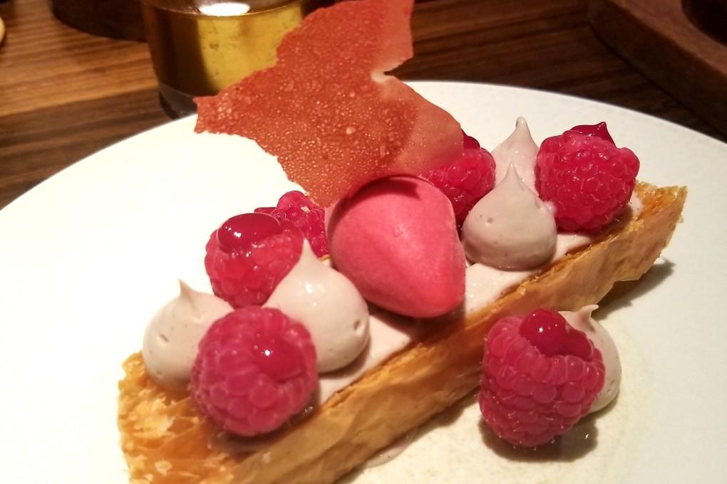 Raspberry 1000-feuilles with whipped pepper berry ganache at SOMM, The Landmark Mandarin Oriental.