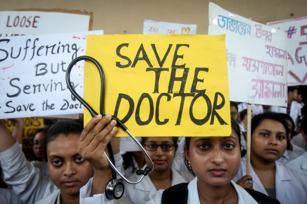 Doctors at a hospital in Agartala hold a strike demanding better security. Photo: Reuters