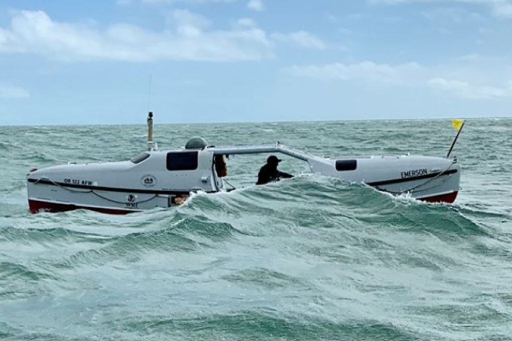 Jacob Adoram is caught in unfavourable winds as he tries to make for land, forcing him to beach the boat to secure his title as first non-stop, solo, unsupported row across the Pacific. Photo: Instagram/@jacobadoram