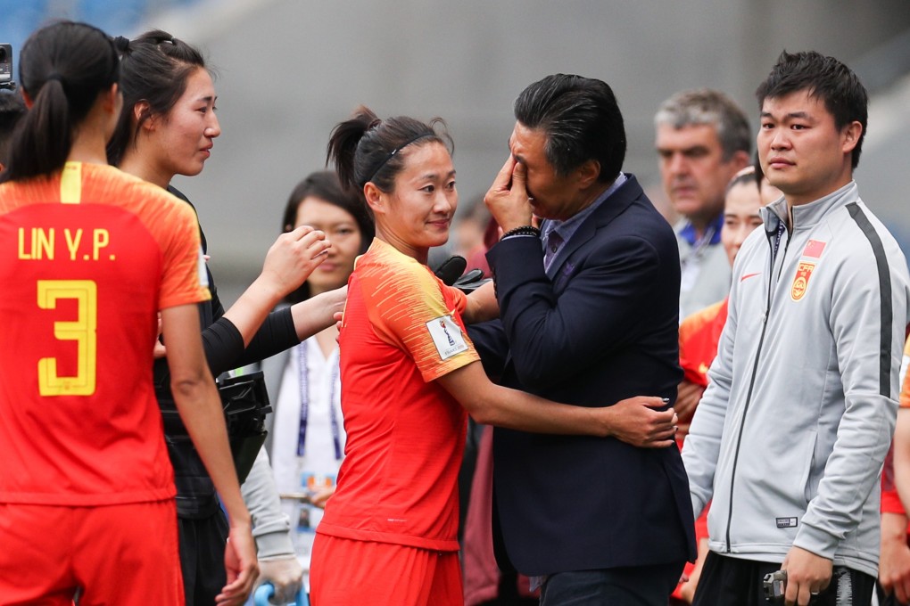 China's head coach Jia Xiuquan cries after the draw with Spain at the 2019 Fifa Women's World Cup in Le Havre, France. Photo: Xinhua