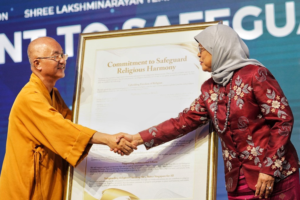 Singapore President Halimah Yacob at the launch of a new international conference looking into issues surrounding building cohesive societies. Photo: Handout