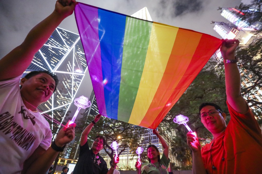 LGBT supporters in Hong Kong celebrate as Taiwan’s legislature voted to legalise same-sex marriage. Photo: Dickson Lee