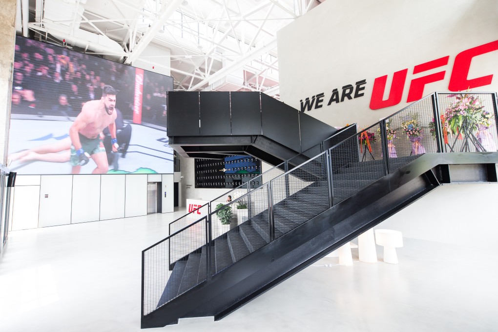 The entrance of the UFC Shanghai Performance Institute. A picture on the wall immortalises Kelvin Gastelum’s stunning knockout of Michael Bisping in Shanghai. Photos: UFC