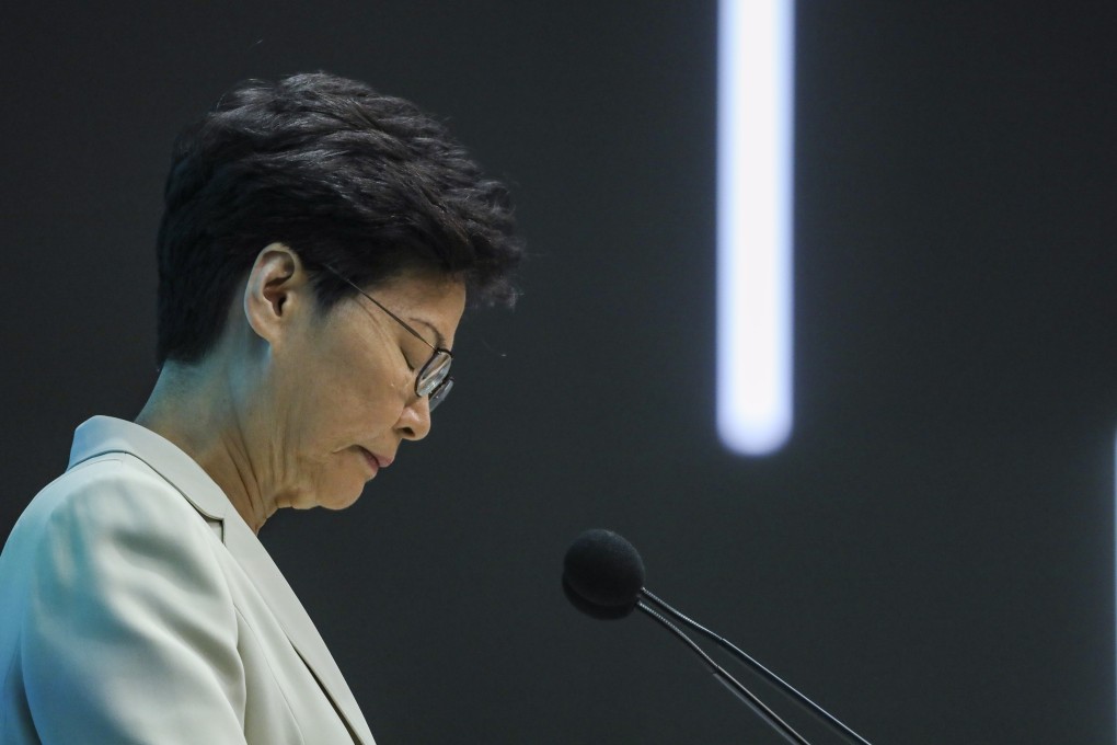 Carrie Lam says sorry, but stops short of bowing, as one of her predecessors did in 2012. Photo: Sam Tsang