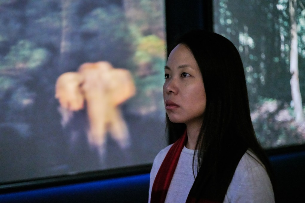 Sim Chi Yin at her exhibition "One Day We'll Understand", about the war against Chinese communist insurgents in Malaya, at the Hanart TZ Gallery in Hong Kong. Photo: Kitmin Lee/Courtesy of Hanart TZ Gallery