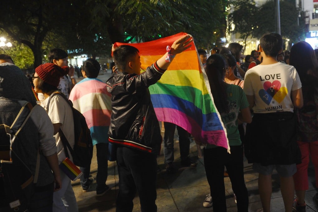 Hanoi’s LGBTI community gathers in November 2015 to celebrate a law passed by the Vietnamese government enshrining rights for transgender people. Photo: AFP