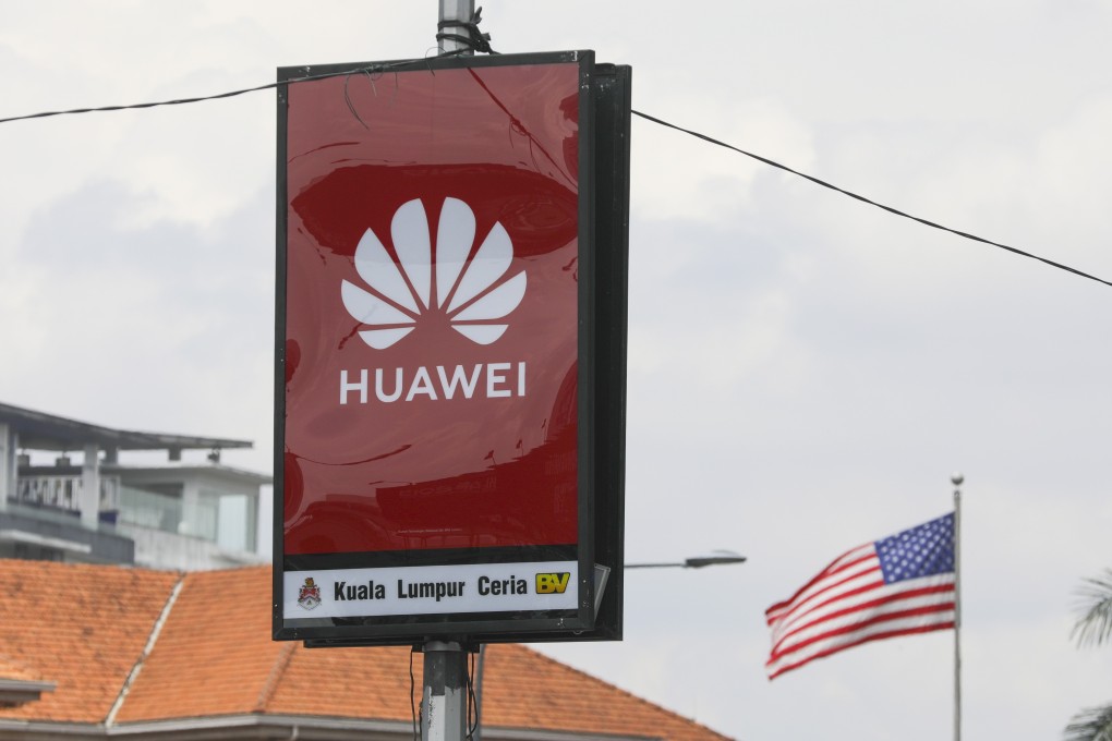 The logo of China's Huawei Technologies is displayed near the US embassy in Kuala Lumpur. Photo: EPA-EFE