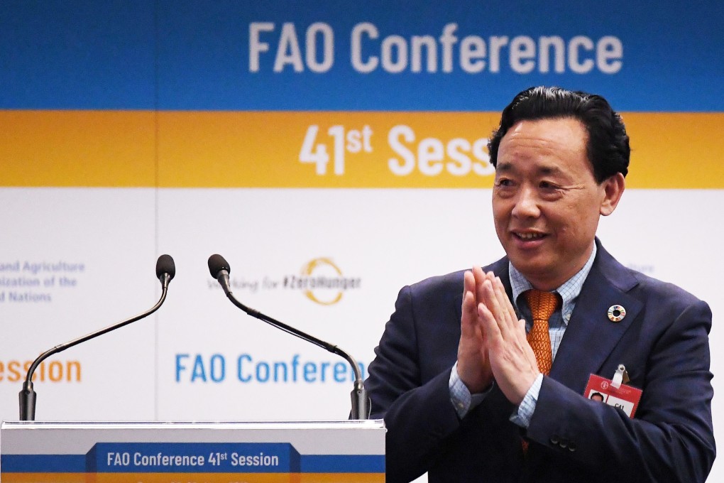Qu Dongyu after his election as the director general of the United Nations Food and Agriculture Organization in Rome, Italy, on Sunday. Photo: Xinhua