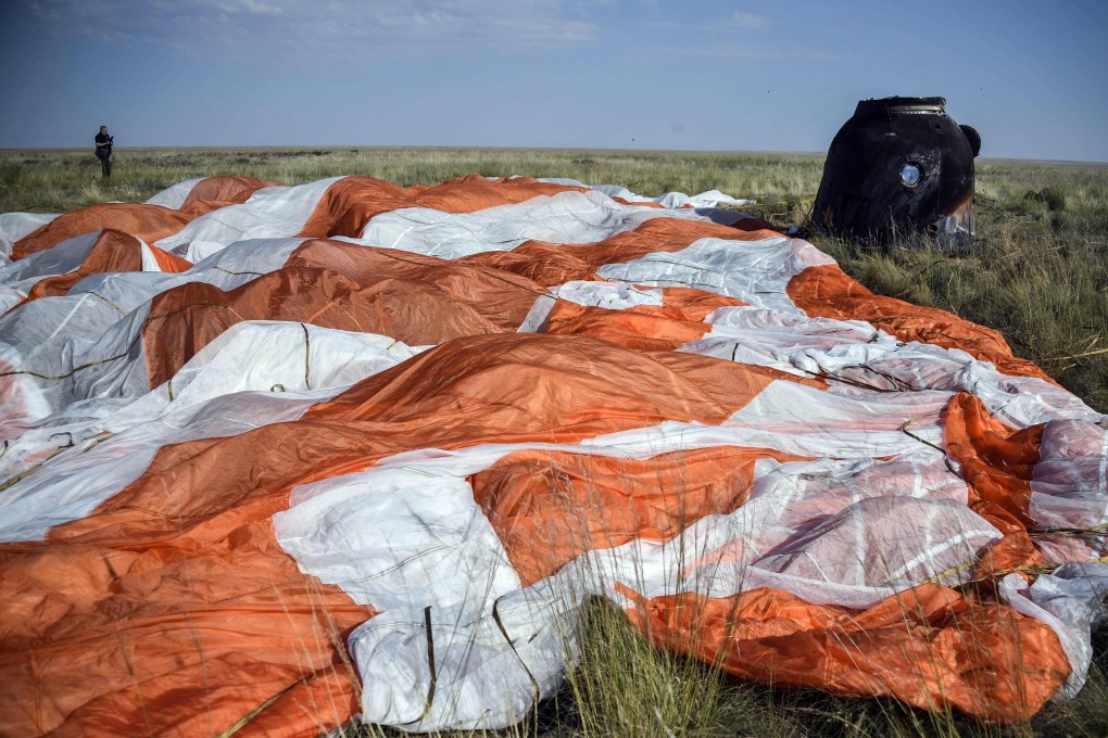The Soyuz MS-11 near the town of Dzhezkazgan, Kazakhstan, on Tuesday. Photo: AFP