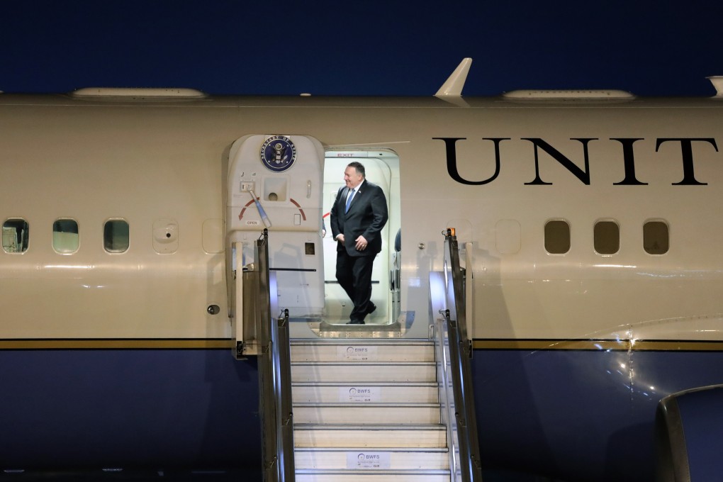 US Secretary of State Mike Pompeo arrives at Air Force Station Palam in Delhi, India, on June 25. The Trump administration’s vision of a “free and open Indo-Pacific” seems to exclude China. Photo: Bloomberg