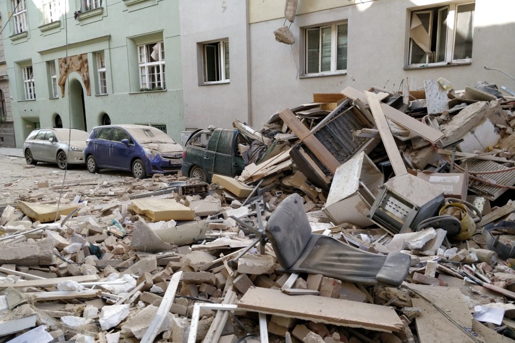 Debris on the street after an apartment building partially collapsed in an explosion in Vienna on Wednesday. Photo: dpa