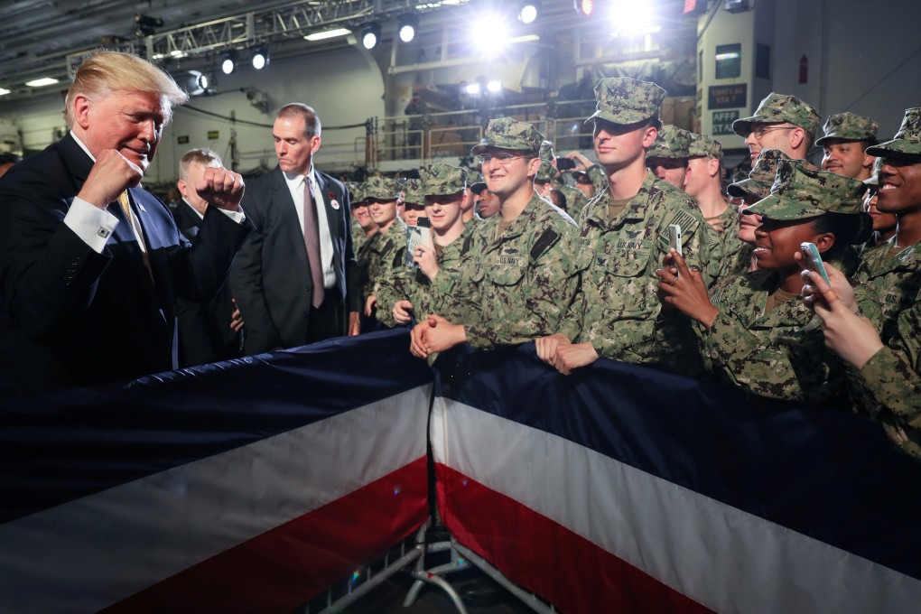 Donald Trump aboard the USS Wasp at in Japan this year. Photo: Reuters