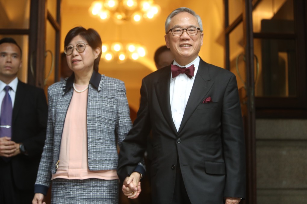 Donald Tsang and his wife Selina (right) leave the Court of Final Appeal in May following the conclusion of legal arguments. His conviction has now been quashed. Photo: Winson Wong