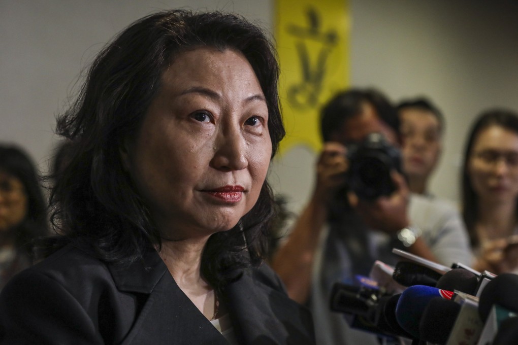 Secretary for Justice Teresa Cheng Yeuk-wah meets the media at the Legislative Council Complex in Admiralty on June 24. Photo: Dickson Lee.