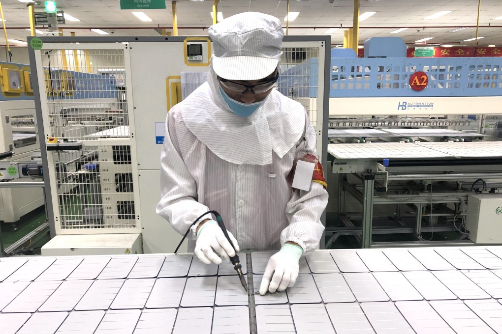 A worker inside the Chinese-owned Vinasolar plant in Bac Giang Province, which opened to avoid US tariffs in 2014, and which has seen a surge in orders from other Chinese companies keen to avoid the US-China trade war. Photos: Cissy Zhou