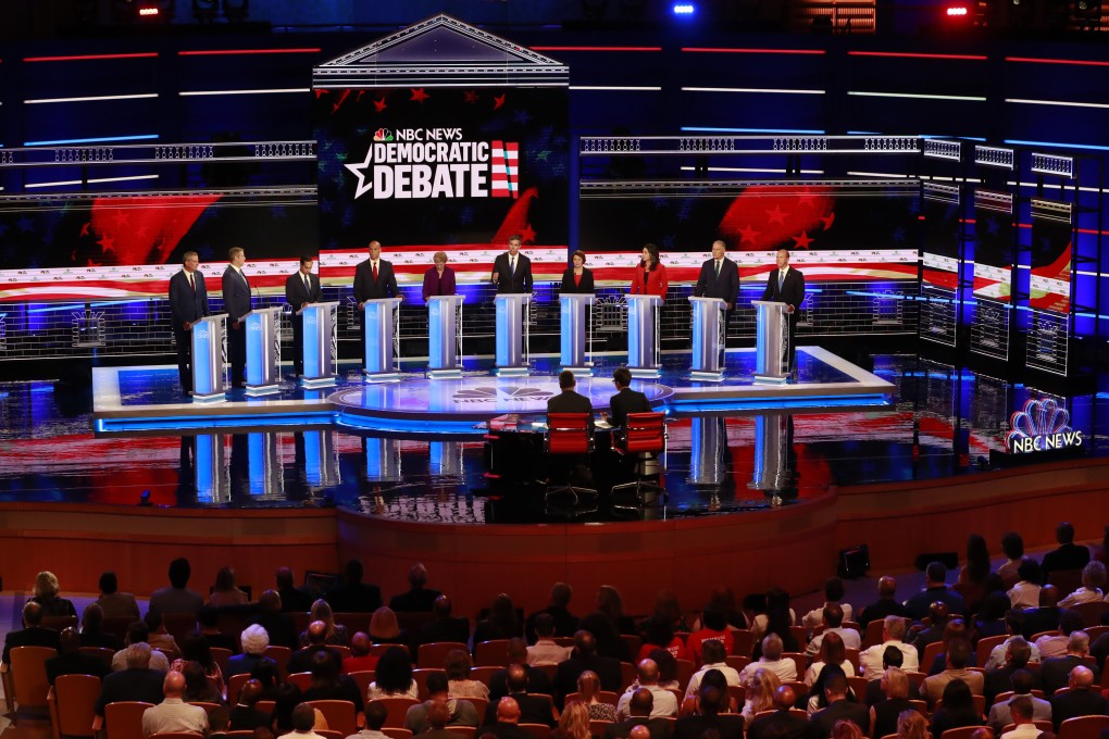 Democratic presidential candidates take part in a primary debate hosted by NBC in Miami on Wednesday. Photo: AP