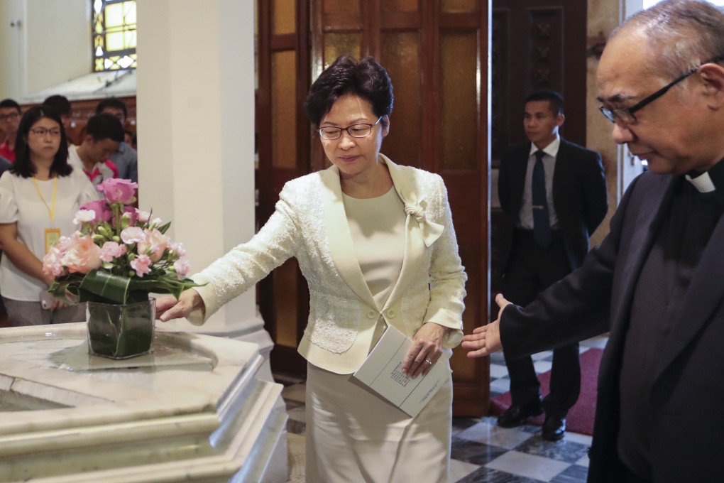 Chief Executive Carrie Lam attends an event at the Cathedral of the Immaculate Conception in Mid-levels on August 5, 2017, just over a month after taking office. Photo: Edward Wong