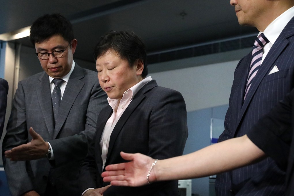 Dr Chung Kin-lai (left) and Rebecca Lam speak to the press after their meeting on Friday. Photo: Nora Tam