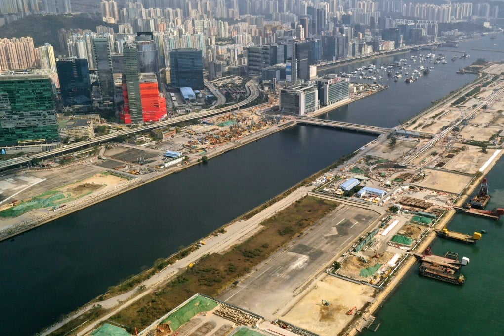 An aerial drone view of the former Kai Tak airport runway site. If the government sticks to its land tender schedule, the five parcels scheduled for the 2019 financial year would be offered in the six-month period from October. Photo: Martin Chan