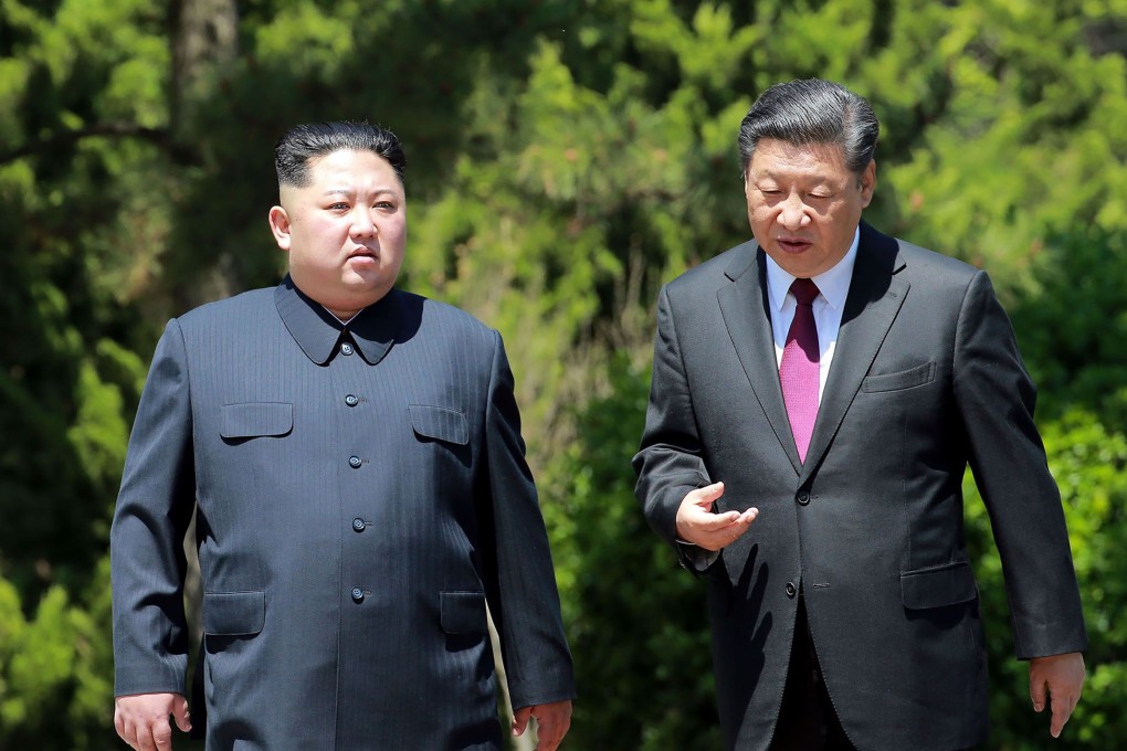 North Korean leader Kim Jong-un (left) and Chinese President Xi Jinping at their second meeting in six weeks in the Chinese city of Dalian. Photo: AFP