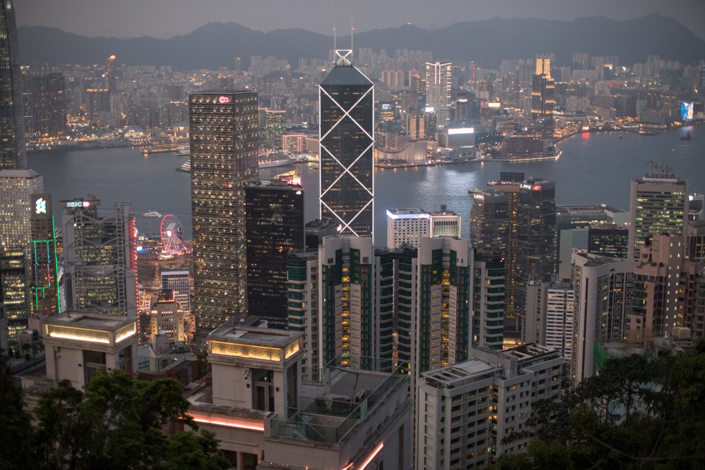 The Bank of China Tower (C) in the centre of Hong Kong’s cityscape. Photo: EPA