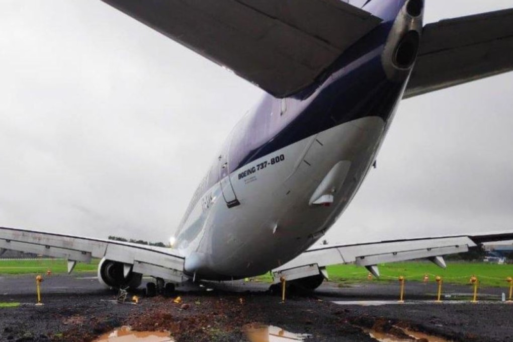 The airport’s main runway was shut after a SpiceJet plane overshot the runway. Photo: Twitter