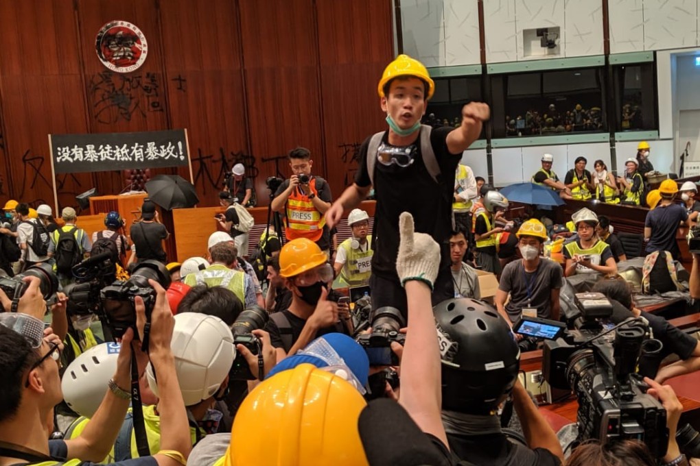 Brian Leung was the only protester to remove his mask after storming Hong Kong’s legislature. Photo: Sum Lok-kei