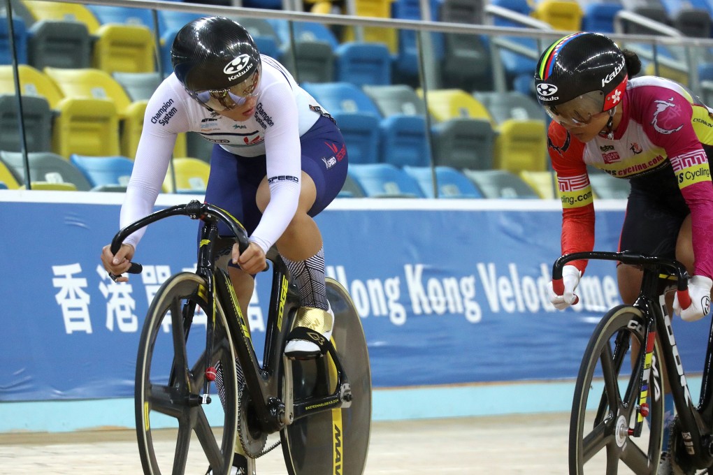 Jessica Lee and Sarah Lee compete at the Hong Kong Track Cycling Championships, at the Hong Kong Velodrome, Tseung Kwan O. Photo: Dickson Lee