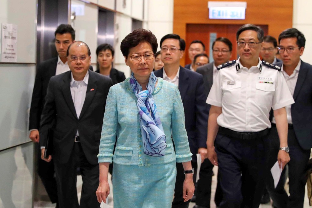 Chief Executive Carrie Lam with some of her most senior ministers on July 1, who have been blogging as part of an effort to reconnect with the public. Photo: Edmond So