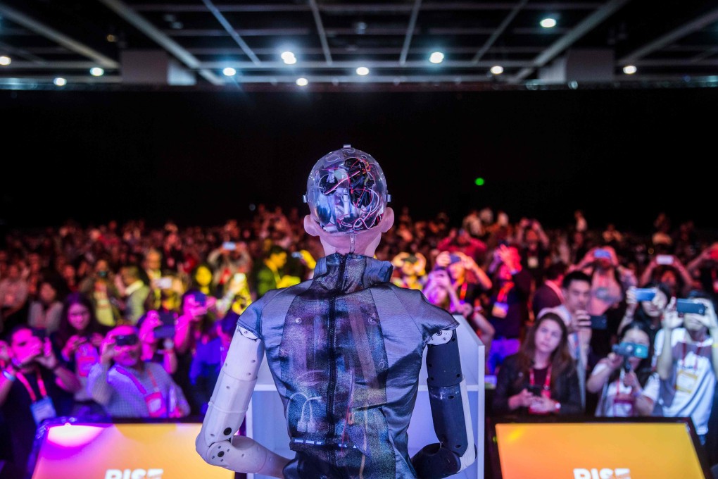 Sophia the Robot on stage at the RISE Technology Conference in Hong Kong in July 2018. The potential of artificial intelligence is being developed by elites predominantly for their own interests. Photo: AFP