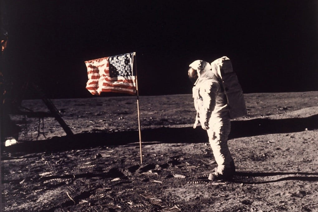 Astronaut Edwin ‘Buzz’ Aldrin walks on the moon, or in a Hollywood studio, depending who you ask. Photo: AP