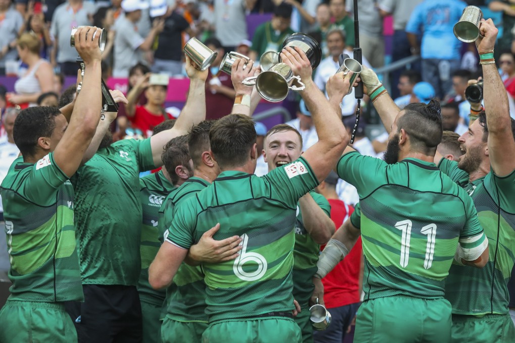 Ireland celebrate winning the World Series qualifier in Hong Kong in April, 2019. Photo: K.Y. Cheng