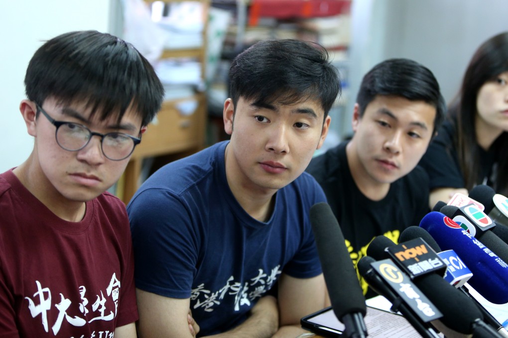 Student union leaders from Hong Kong universities at a press conference on July 5, regarding Chief Executive Carrie Lam’s invitation to a private meeting about extradition protests. Photo: Winson Wong