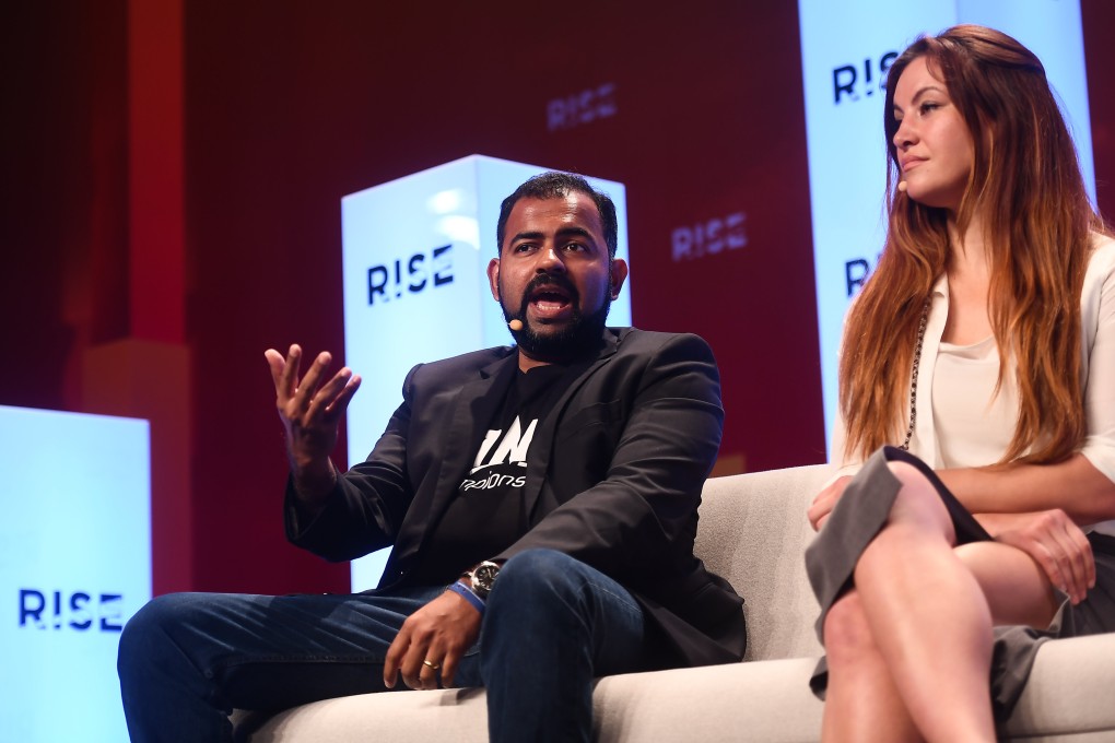One Championships’ Hari Vijayarajan and Miesha Tate talk to the audience at Rise in Hong Kong. Photo: David Fitzgerald/RISE via Sportsfile