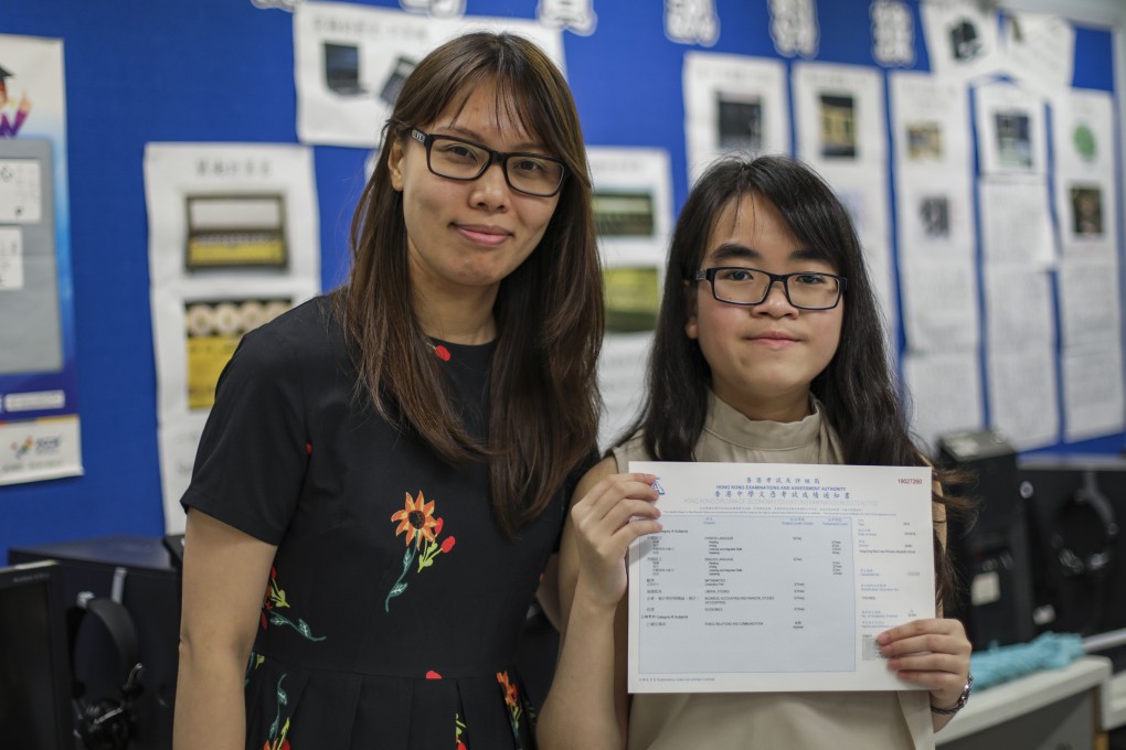 Daisy Kwok (right), who suffers from hypotonia, with her class teacher Ma Ting-ting at Hong Kong Red Cross Princess Alexandra School in Kwun Tong on Wednesday. Photo: Tory Ho